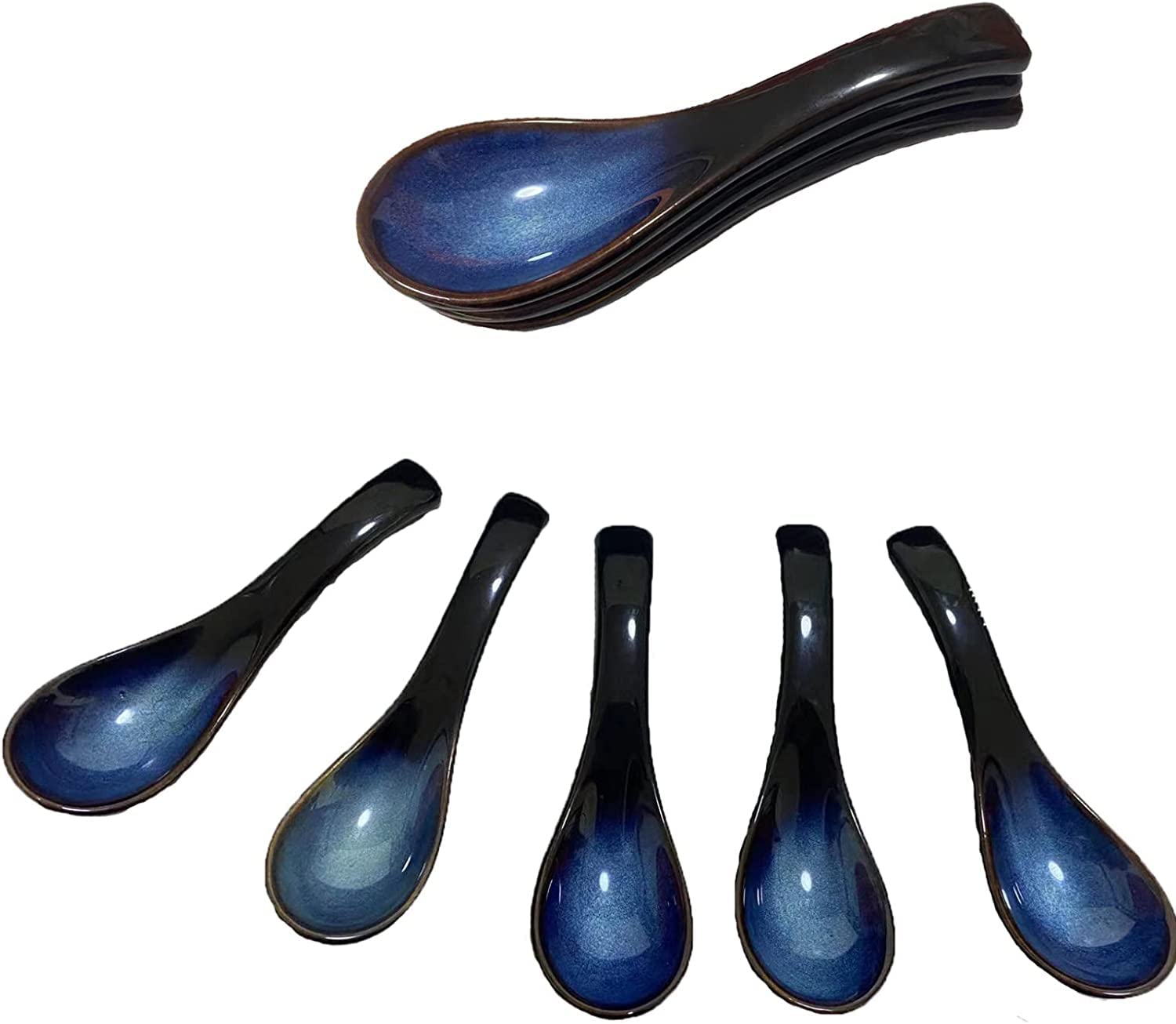 Lot de 12 cuillères à soupe en céramique bleue rétro dégradée