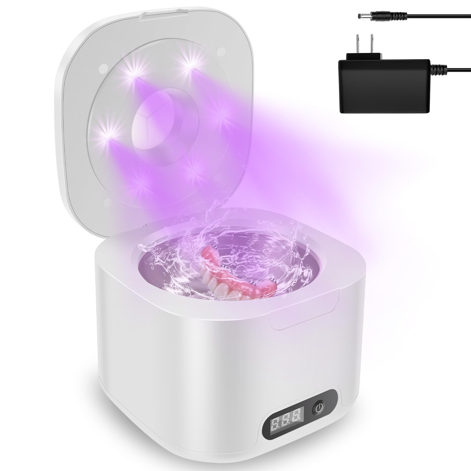 Ultrasonic Retainer Cleaner with LED Display, Dental Cleaning Pod, 4 Mode Adjustable Ultrasonic Jewelry Cleaning Machine for Dentures, Aligners, Braces, Night Guards, Jewelry