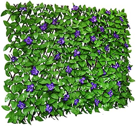 Sumery Expandable Fence Privacy Screen for Balcony Patio Outdoor,Decorative Faux Ivy Fencing Panel,Artificial Hedges (Single Sided Leaves) (1, Green-Flowers)