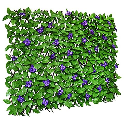 Sumery Expandable Fence Privacy Screen for Balcony Patio Outdoor,Decorative Faux Ivy Fencing Panel,Artificial Hedges (Single Sided Leaves) (1, Green Flowers) Cover
