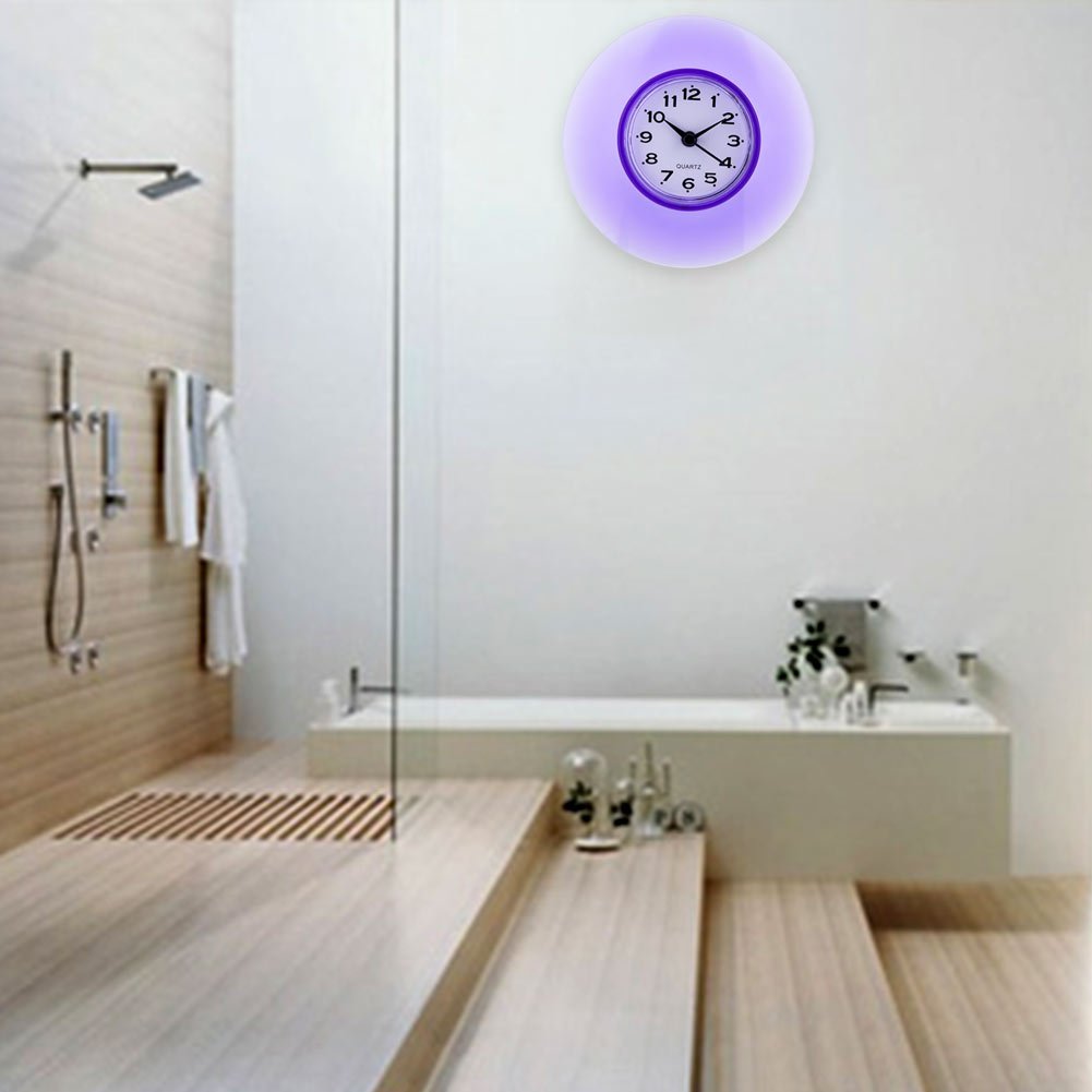Oumefar Mini Reloj de Pared Reloj Impermeable con Ventosa Grande para baño Show Time(Purple)