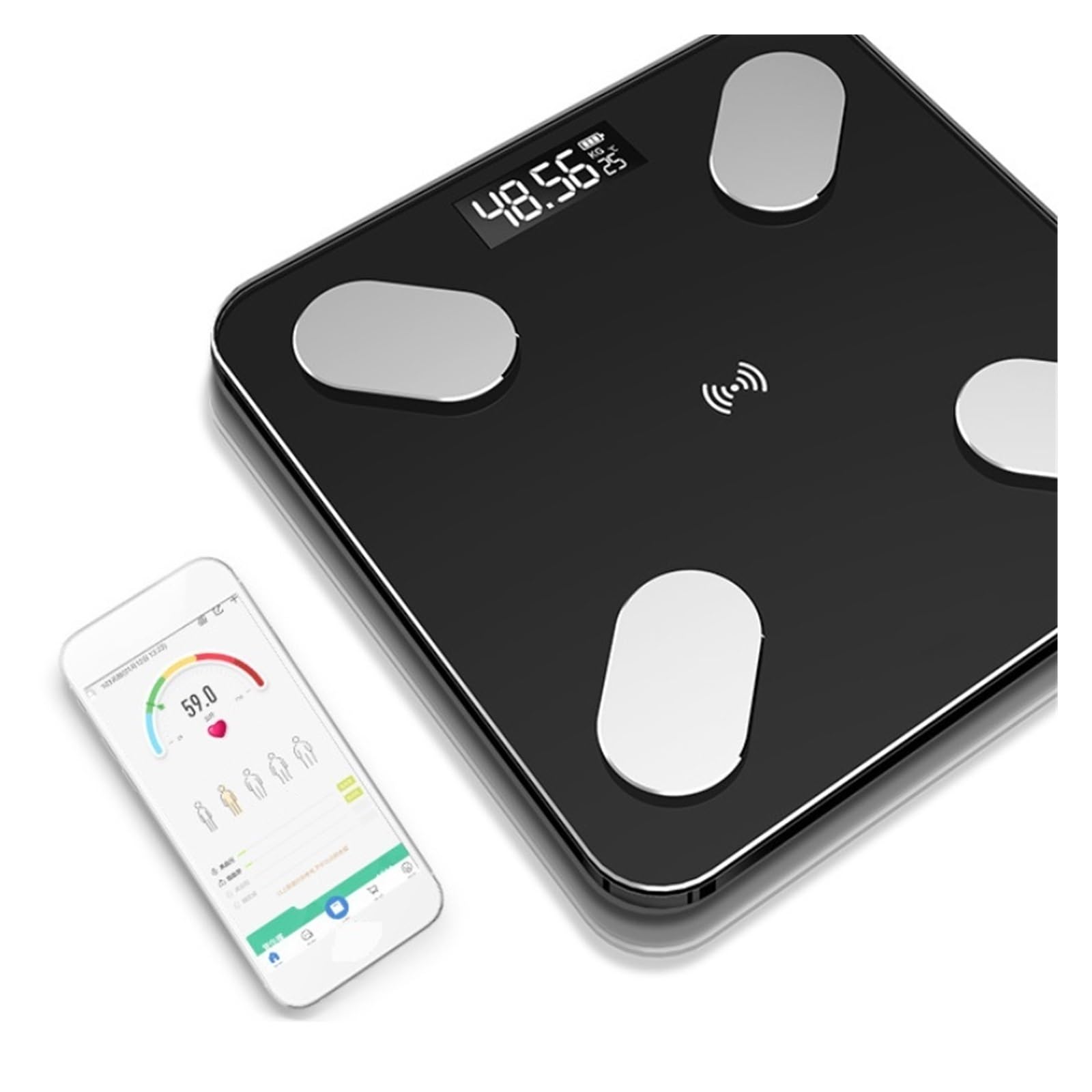 Báscula De Peso Corporal Digital Báscula De Baño Inteligente Equilibrio Salud Bluetooth Grasa Corporal Pesaje Electrónico Inteligente LCD Digital FáCil De Usar(Pink with battery)