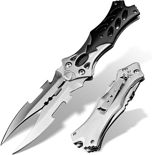 LFHC Cuchillo de doble hoja de bolsillo, cuchillo plegable táctico de doble filo, 8.5 pulgadas, para acampar al aire libre, multifuncional,