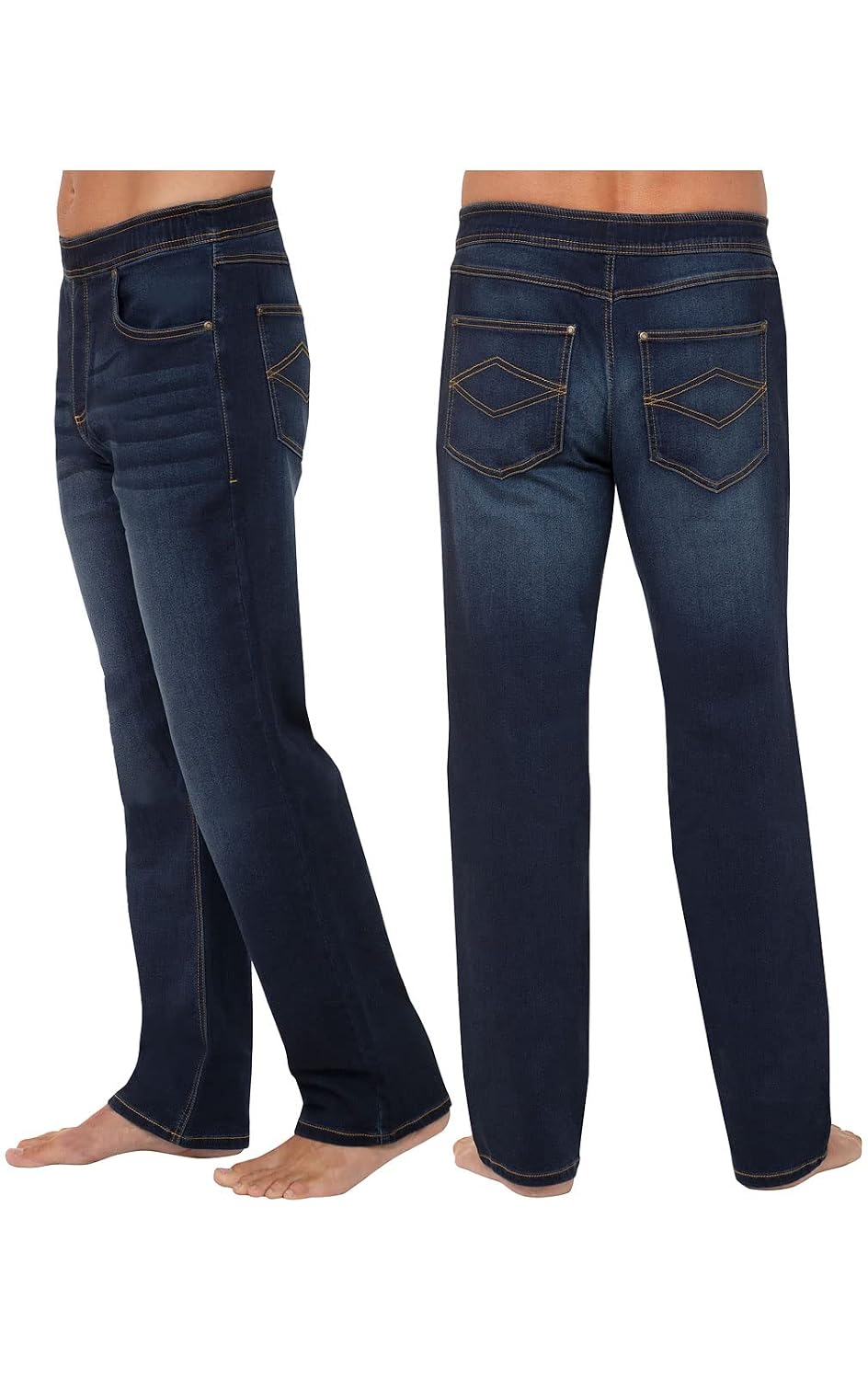 PajamaJeans Mens Pull On Jeans - Elastic Waist Pants Men - Pajama Jeans Denim Straight Leg Sweatpant Jeans Men Pull Up Jeans Jeggings for Men, Straight Leg, Indigo Distressed, LG