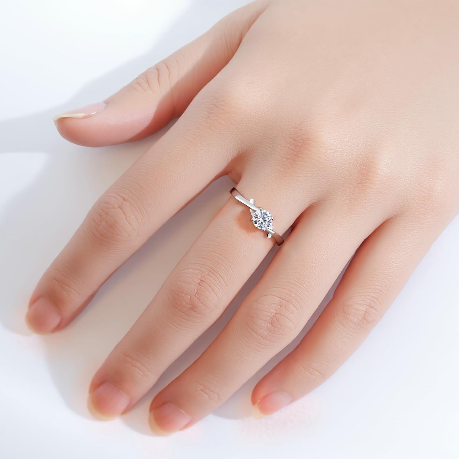ANAZOZ Moissanite Wedding Rings for Women, 0.5ct D Color VVS1 Clarity, Adjustable Promise Rings for Her 999 Sterling Silver Engagement Bands