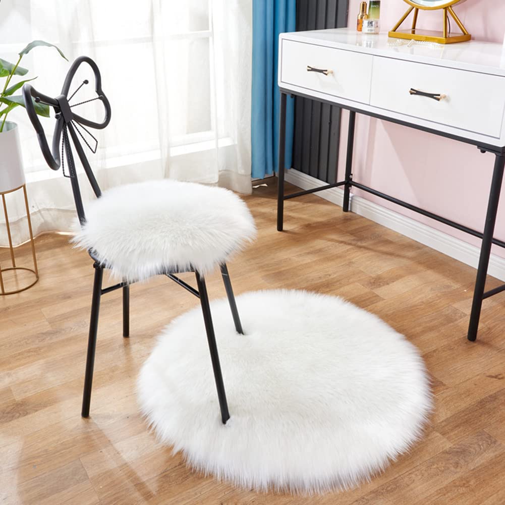 XSlive Luxury Faux Fur Round Area Rug Soft Fluffy Plush Circle Floor Carpet Mat for Sofa Bedroom Living Room Floor Decoration,1 Piece (White,Diameter