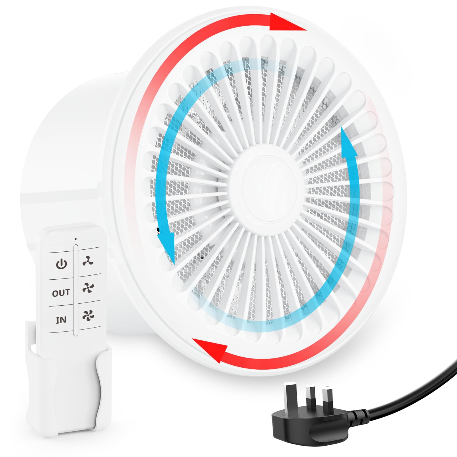 HG Power 150mm Reversible Extractor Fan with Remote Control, Two-way Exhaust Fan with Mesh Screens, Bathroom Exhaust Fan for Window Wall Ceiling Mount, Garage Basement Shed Use, White
