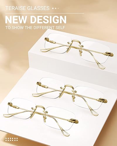 Miniatura 7 de TERAISE Lentes de lectura de metal sin marco para hombres y mujeres, bloqueo de luz azul, sin llantas, cómodas gafas para computadora