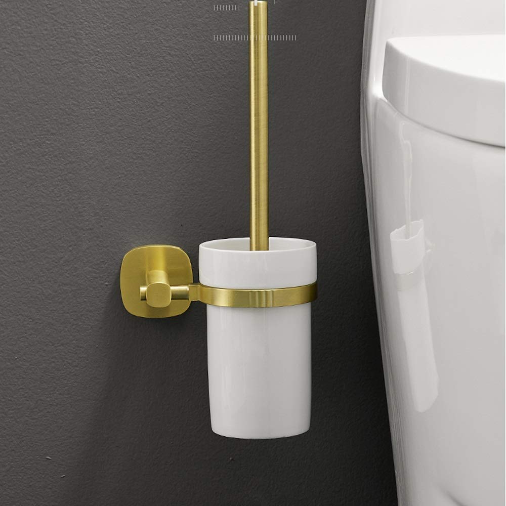 Nff Spazzola E Supporto per La Toilette, con Base A Muro A Muro Pennello per La Toletta Dorato, Manico Lungo con Setole Flessibili A 360 ° Spazzola da Toilette Flessibile 40 Cm