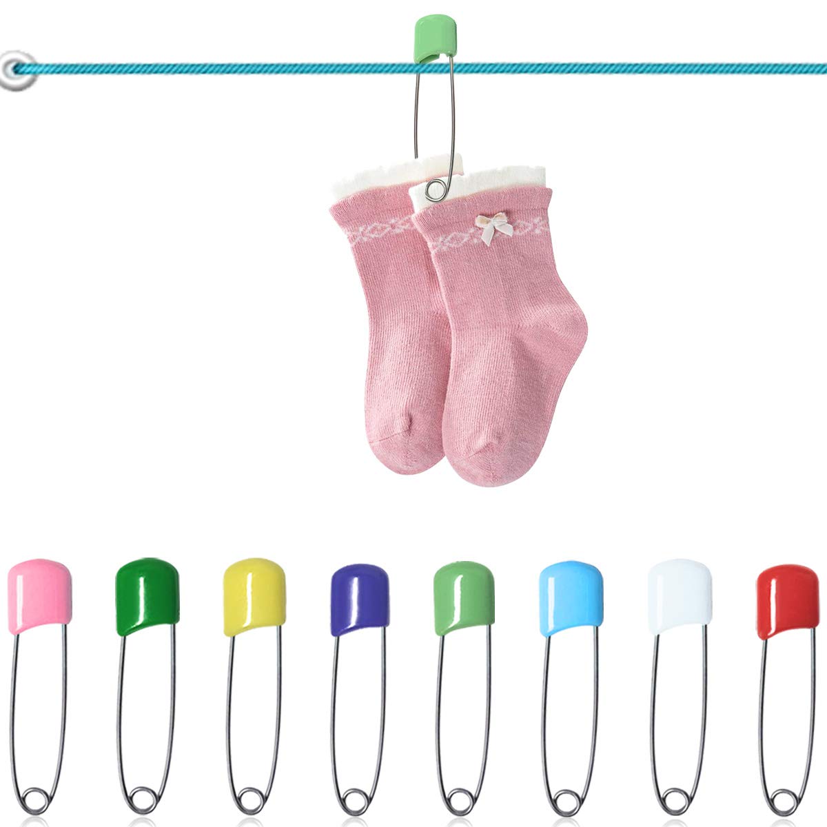 50 Pcs Diaper Pins, Plastic Head Safety Pin with Safe Locking Closures (Colorful) : Baby
