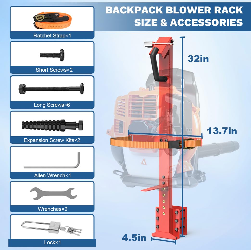 Estante de soplador de mochila resistente para camión y remolque, rojo | con base de sujeción ajustable