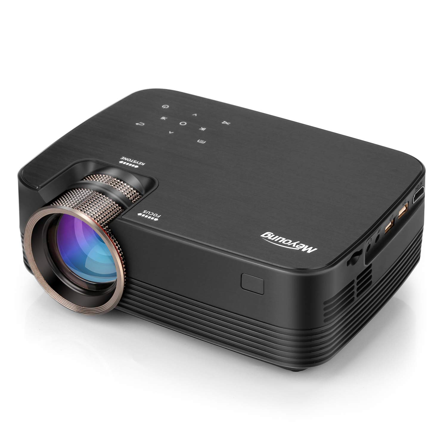 Mini Projector, Meyoung【2019 Upgraded】 Touch Panel LED Video Projector, HD LCD Outdoor Movie Projector 1080P Supported for Home Theater, Compatible with PC/Mac/TV/DVD/iPhone/iPad/USB/SD/AV/HDMI