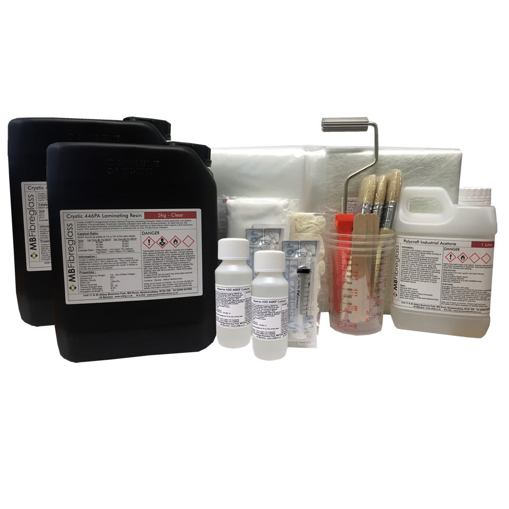 Polycraft ( Mb Fibreglass ) Polycraft 10Kg Fibreglass Repair Kit. Resin, Mat & Tools, Unpigmented