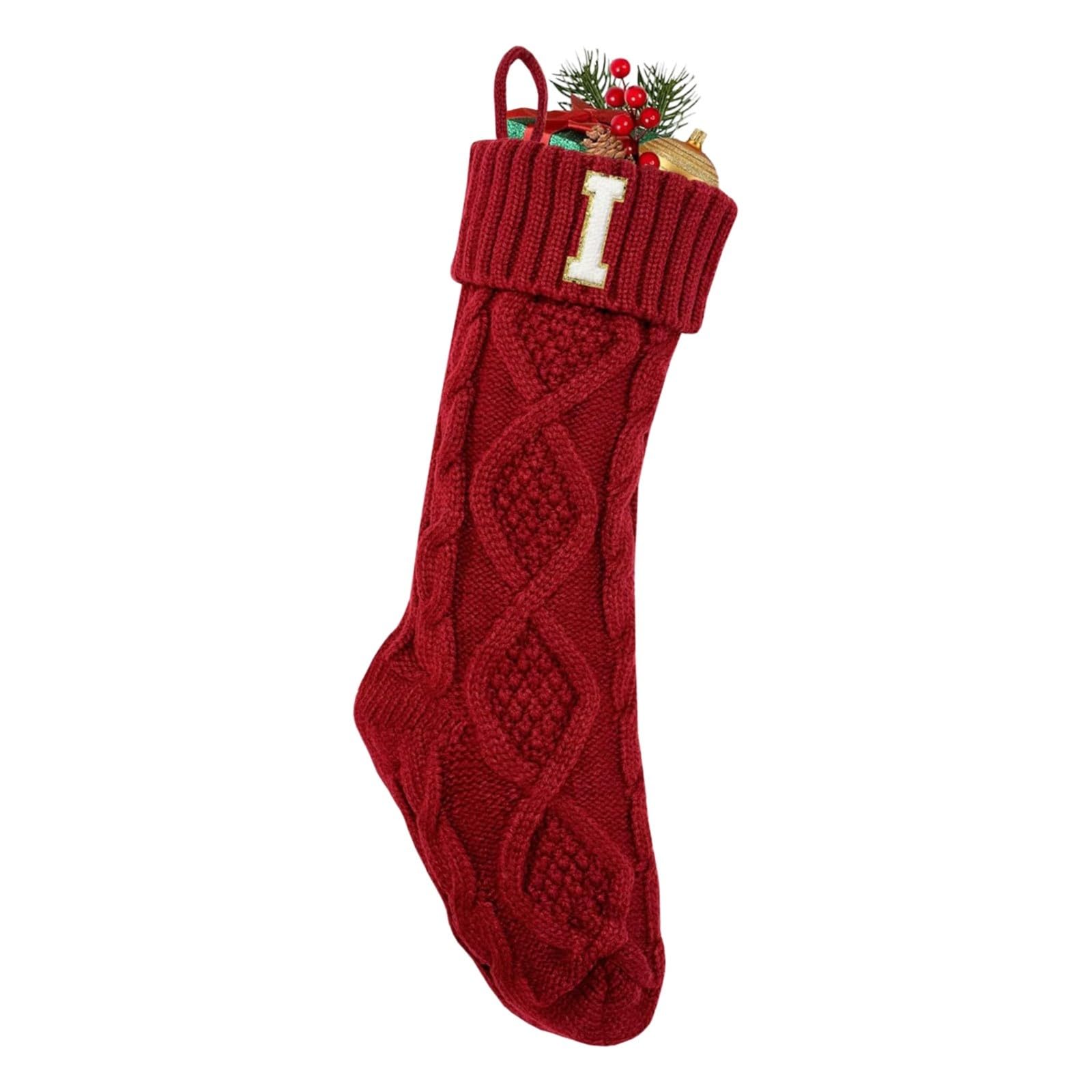 Personalized Christmas Stockings with Initials, Large Xmas Stockings Plush Faux Xmas Stocking With Golden Snowflake For Family Holiday Xmas Personalized Decorations (I)