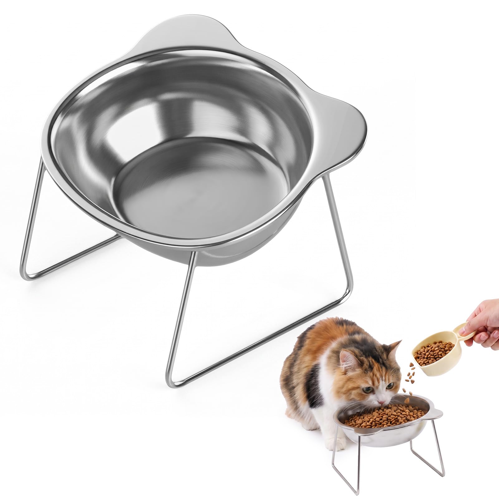 Platos Elevados para Gatos,Cuencos Elevados de Acero Inoxidable 304