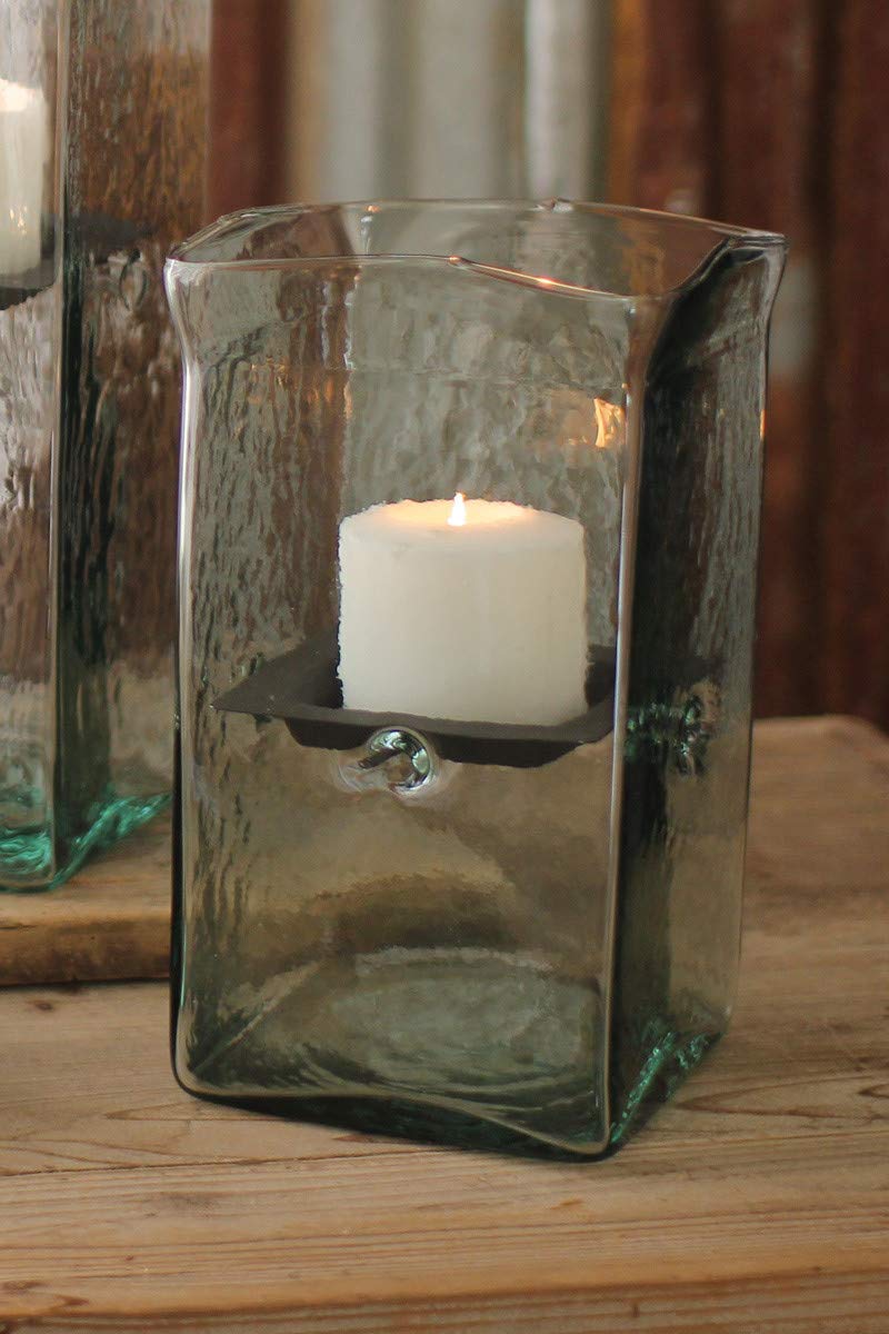 Modern Square 15 Inch Glass Slab Candle Holder Hurricane Pillar Votive