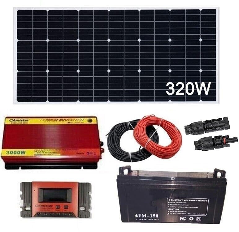 KIT Fotovoltaico kw pannello 320w Batteria 150 AH Inverter 3000W onda modificata Regolatore 60A