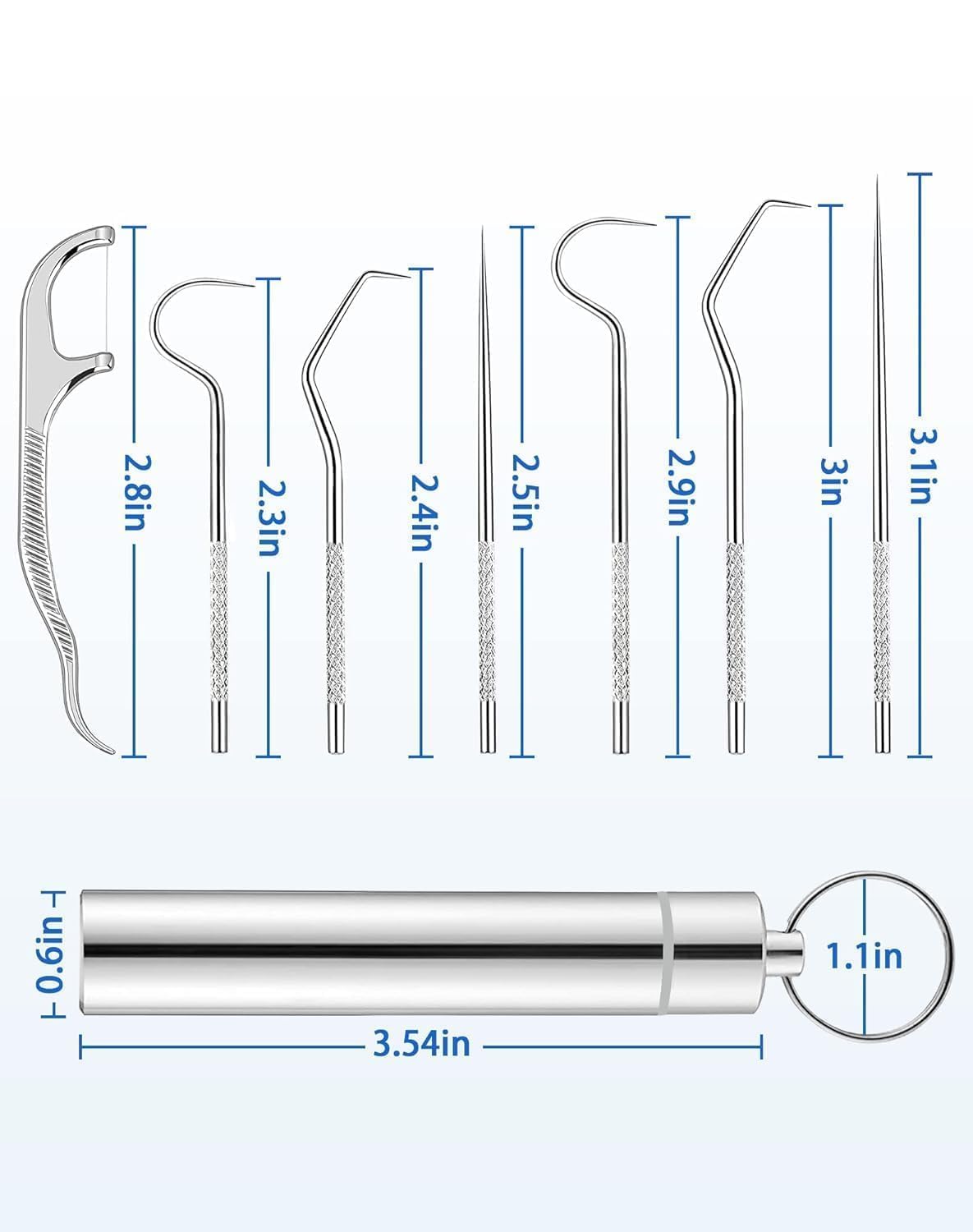 Teeth claening kit,Dental Tools, 7 in 1 Stainless Steel Teeth Cleaning Tool Kit, Dental Hygiene Kit Toothpicks Cleaning Picks Flosser for Teeth Braces Cleaning Tools 2
