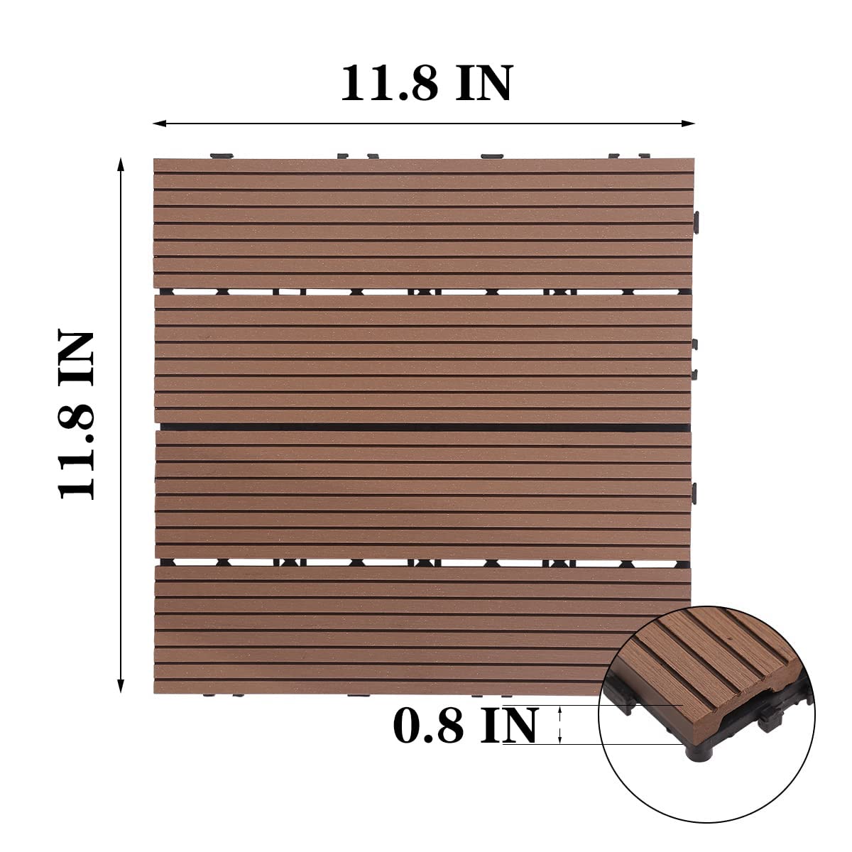 VVoodeinck 8sq.ft Wood Plastic Composite Patio Deck Tiles,12"x12" Waterproof Outdoor Flooring All Weather Use, Patio Floor Decking Tiles for Porch Poolside Balcony Backyard, Coffee