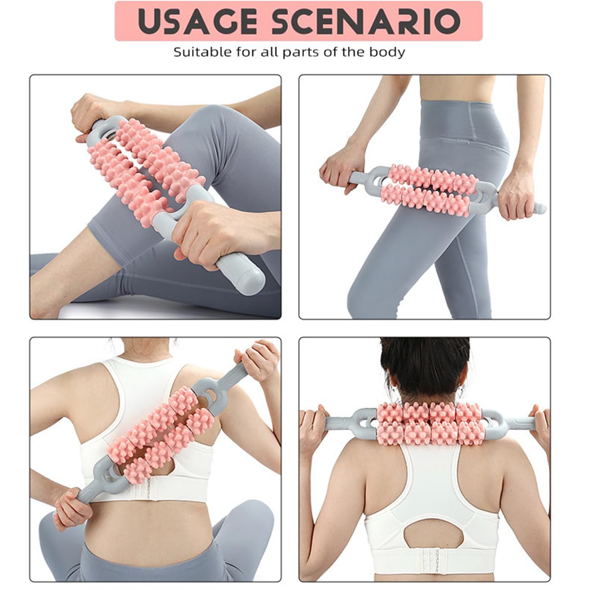 Muskelroller für Sportler, Bein, Rücken, Schulter, zweireihig, Massagestab, tiefer Triggerpunkt und myofasziales Lösen Werkzeug zur Linderung von Muskelkater, Krämpfen und Verspannungen (Rosa)