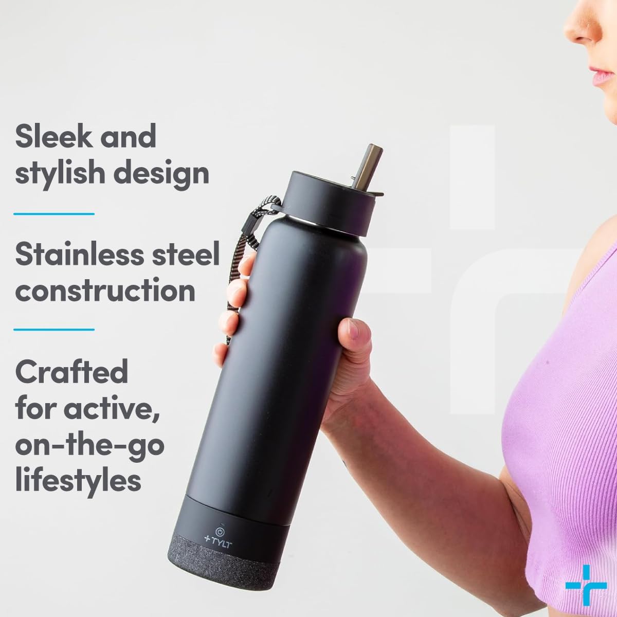 TYLT Smart Water Bottle with Bluetooth Speaker, Wireless Stainless Steel Insulated Travel Tumbler with Flip Straw, Rechargeable, Portable, Double Layered, 24oz (Black) - Image 6