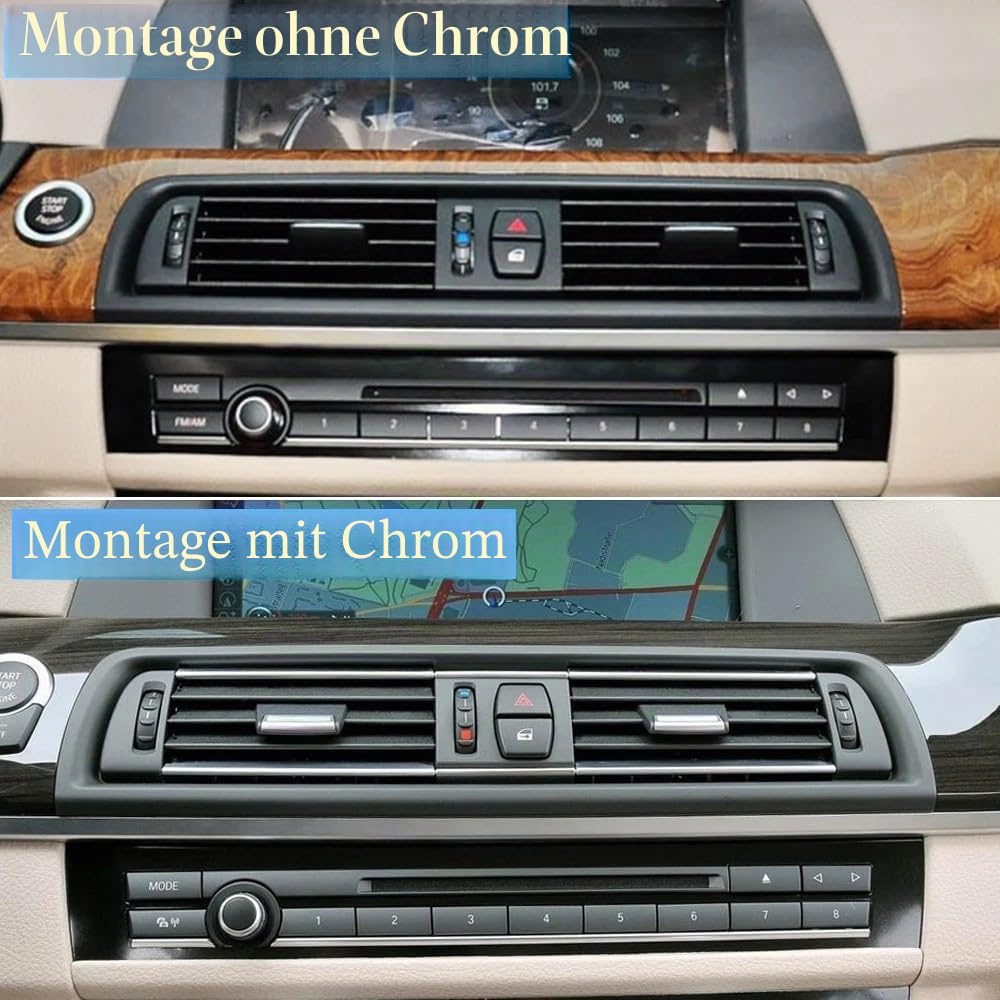 Auto-Armaturenbrett vorne zentrale Klimaanlage Panel AC Lüftungsgitter Montage für b-mw 5er Serie F10 F11 F18 64229166885 6422929209136 (Montage mit Chrom)