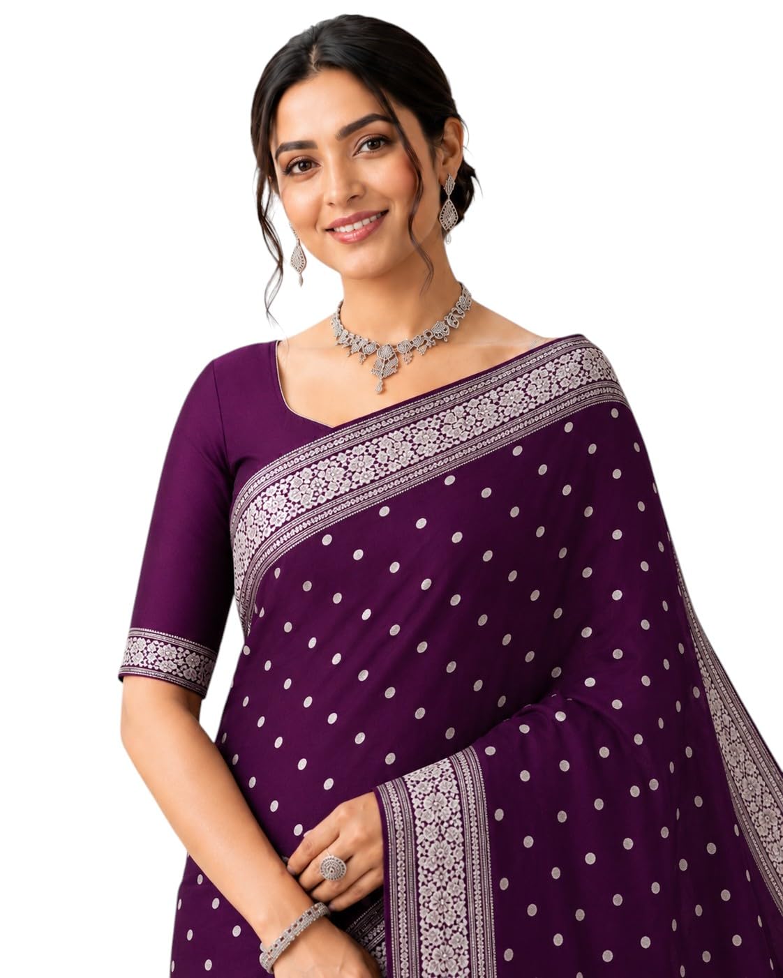 Banarasi Polka Dot Saree with Silver Zari Embroidery-picture-30