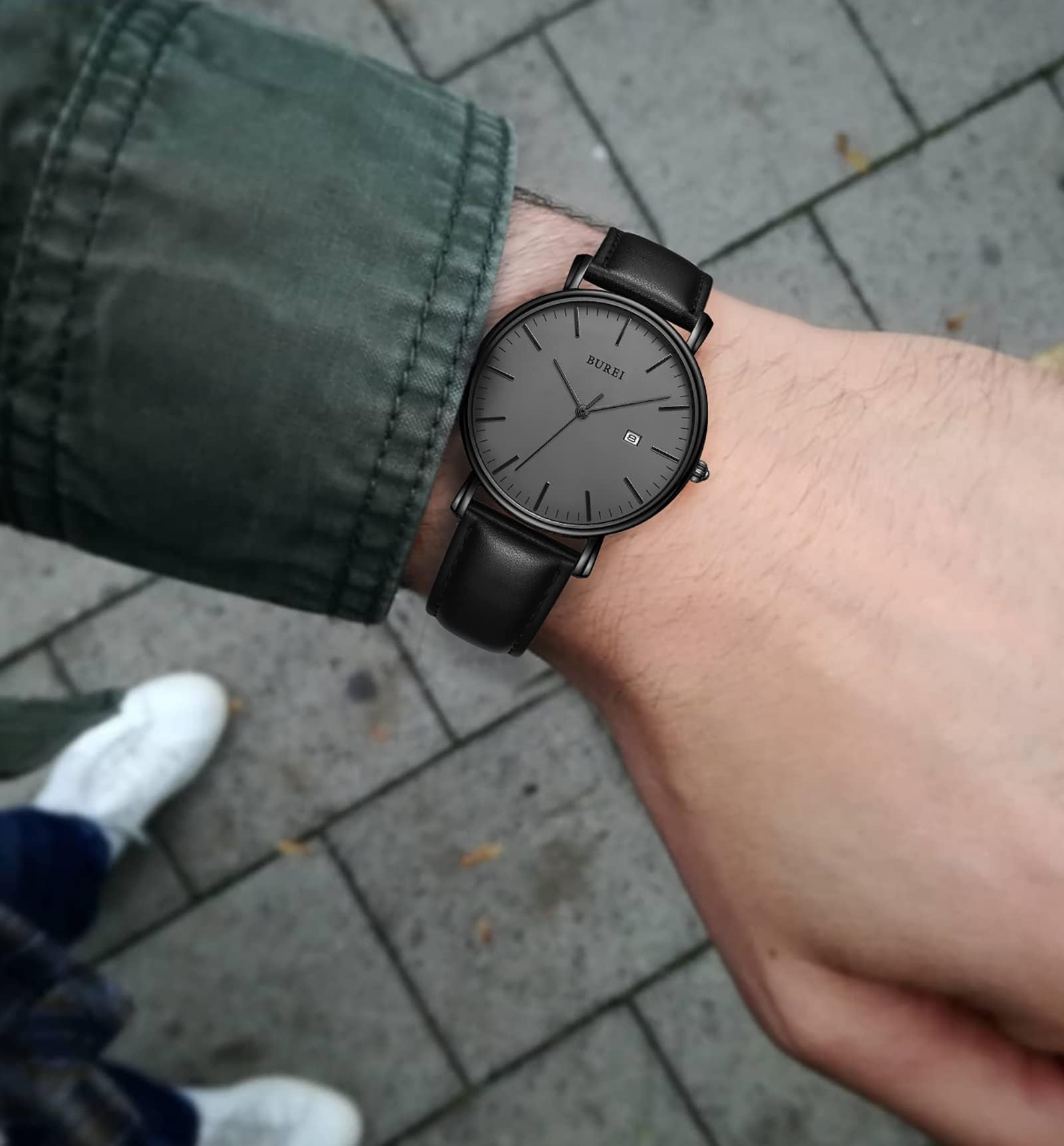 BUREI Uomo Orologio da Polso al Quarzo Classico con Cassa Ultra Sottile Design Minimalista Quadrante Analogico Data Finestra