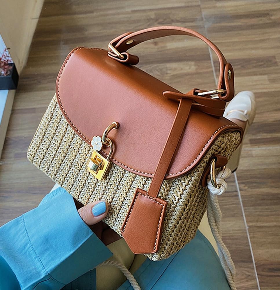 Straw Square Bag Straw Beach Bags For Women Rattan Purses Summer Straw Crossbody Purse Tote Bag Handbag Shoulder Bag 2025