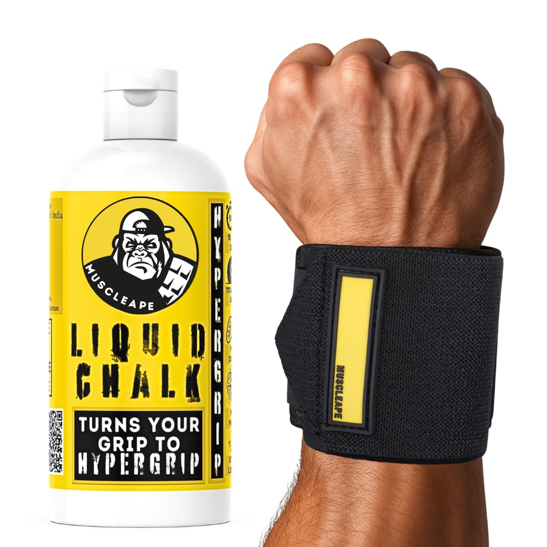 Muscleape Wrist Supporter & Liquid Chalk 210 Ml for Gym Wrist Band for with Thumb Loop - Wrist Wrap Gym Accessories for Men Hand Grip & Wrist Support Sports Straps for Gym, Weightlifting.-image-7
