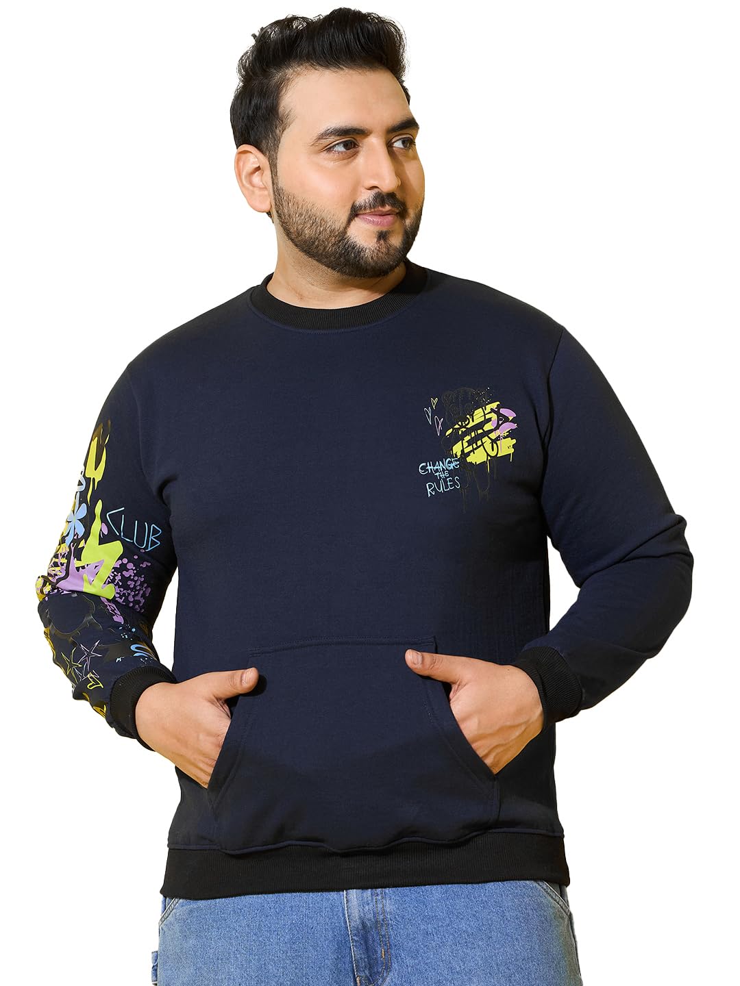 Men Plus Size Navy Printed Full Sleeve Sweatshirt-image-36