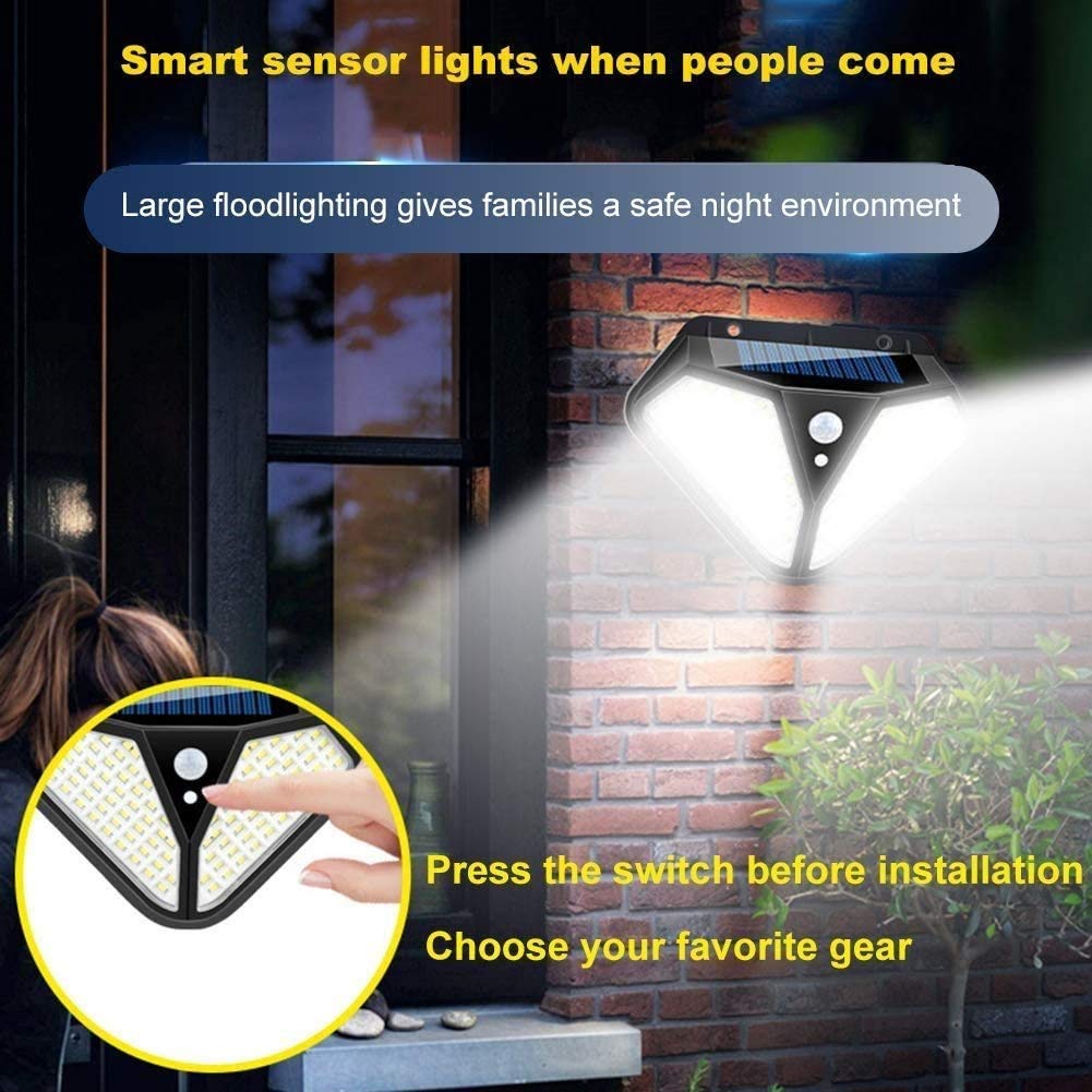 Luces solares al aire libre, 102 luces de sensor de movimiento inalámbrico LED, luz de pared impermeable IP65 Luces de seguridad fáciles de instalar para jardín al aire libre, patio, patio, cubi