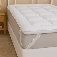 Pillow Top Queen Protetor de Colchão Micropercal 200 Fios – Super Macio, Enchimento Grosso 600g/m², Antipilling, Faixas Elásticas, Fácil de Lavar (Branco, Queen)