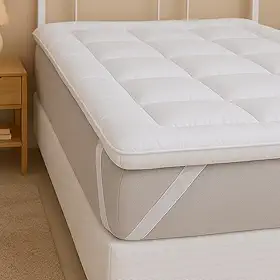 Pillow Top Queen Protetor de Colchão Micropercal 200 Fios – Super Macio, Enchimento Grosso 600g/m², Antipilling, Faixas Elásticas, Fácil de Lavar (Branco, Queen)