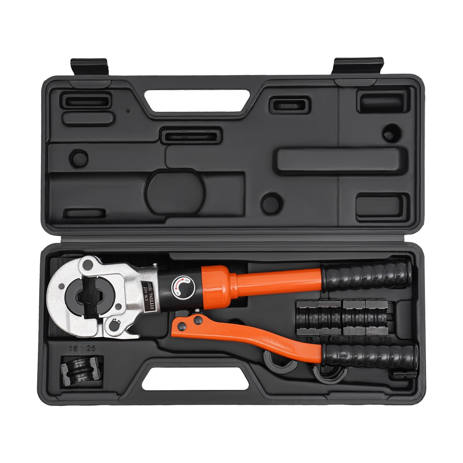 Szczypce hydrauliczne, szczypce do zaciskania końcówek kablowych, rozmiar 12-28 mm, szczypce zaciskowe z 5 matrycami zaciskowymi do komunikacji, transportu, ropy naftowej, górnictwa, metalurgii i