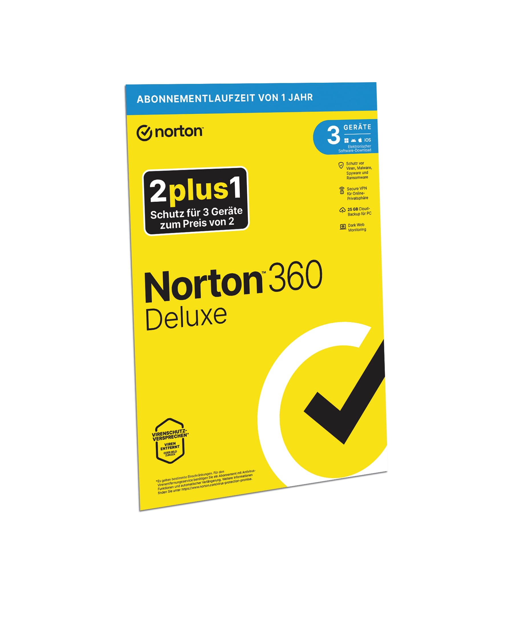 Norton 360 Deluxe 2026 2+1 | 3 Geräte | 1 Jahr | Aktivierungscode in Originalverpackung