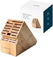 KITCHENDAO 20-Slot Bamboo Knife Block - Universal Holder for 19 Knives, Scissors & Sharpening Rod, Anti-Slip Countertop Organizer