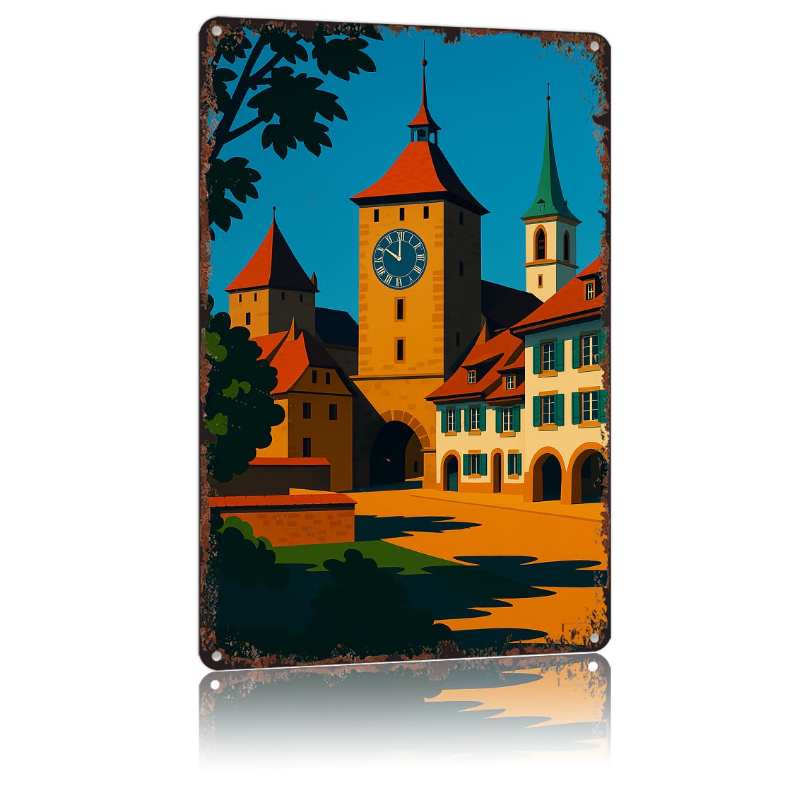 peiyeety Vintage Tin Sign Murten Switzerland Poster Funny Metal Sign Aluminum 8x12inch For Bathroom Bedroom Living Room Wall Decor