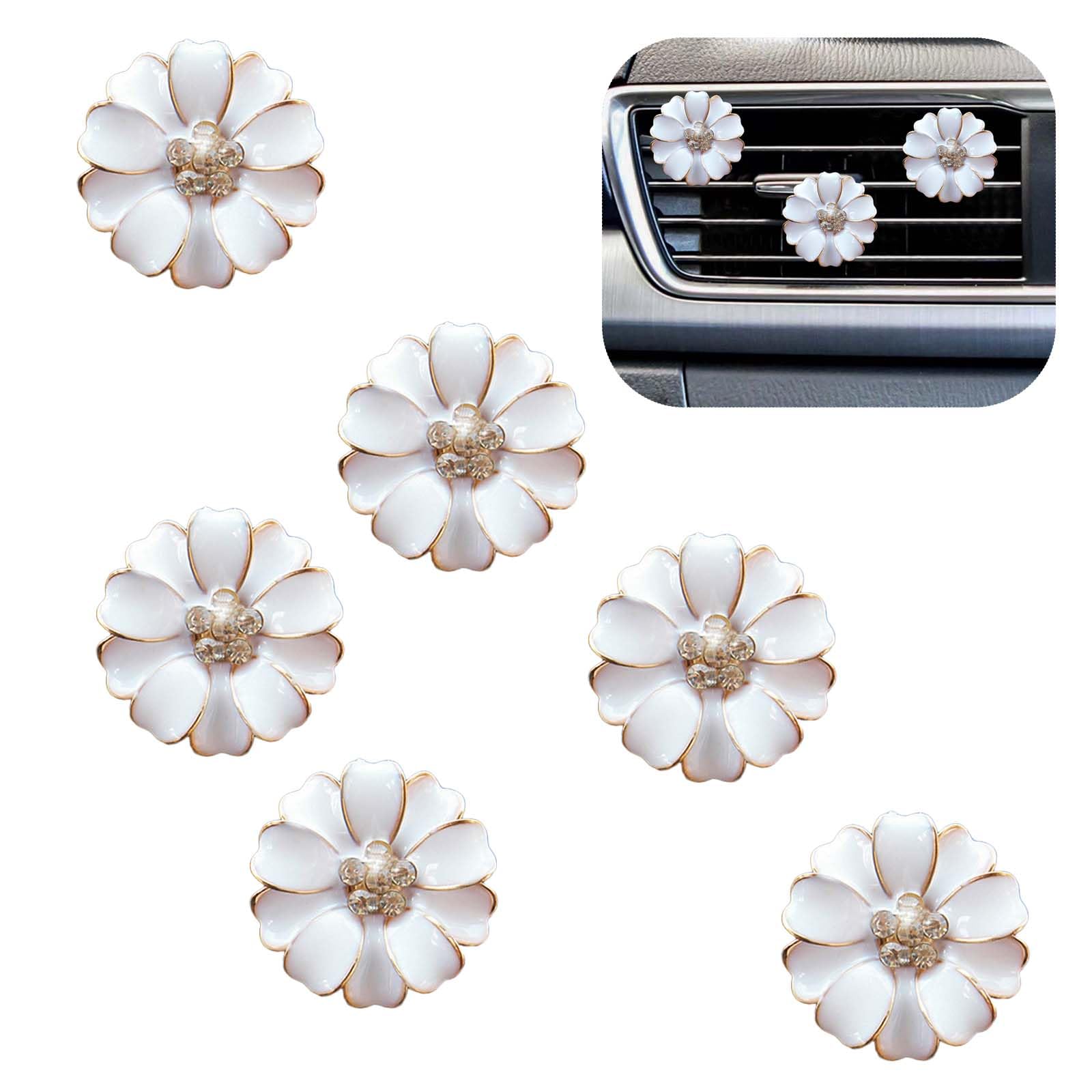 Eluckya 6 Pcs Daisy Flower Car Air Vent Clips, Cute Flower Car Air Fresheners for Women, Ocean Scent, White