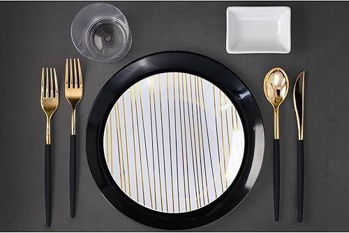 Miniatura 5 de Trendables Paquete de 120 cuchillos de plástico resistente de dos tonos, impresionante cuchillo de plástico desechable de doble color negro y