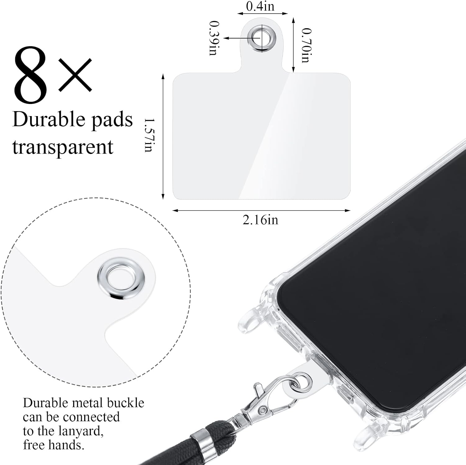 8 Pieces Phone Lanyard Patch Universal Phone Tether Plastic Phone Tether Tab Phone Case Lanyard with Metal Ring Compatible Cellphone Pad for Cellphones Safety Drop Protection (Transparent)