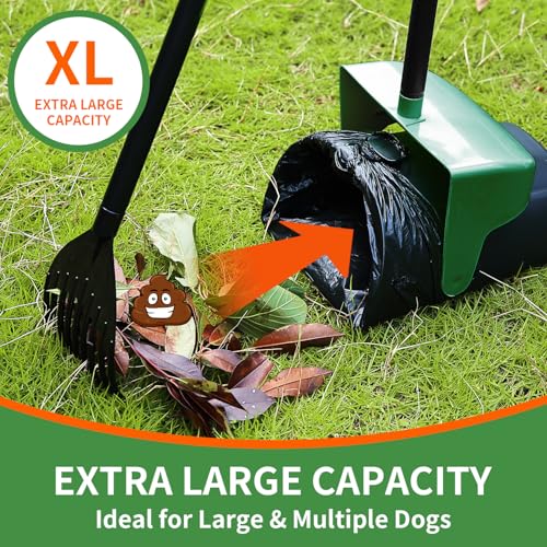 Image of ienjoyed Pooper Scooper Large Swivel Bin & Rake with 160 Waste Bags,Heavy Duty Dog Pooper Scooper with Bag Attachment for Dogs, Long Handle Poop Scooper with Lid for Yard, Grass, Gravel(Dark Green)