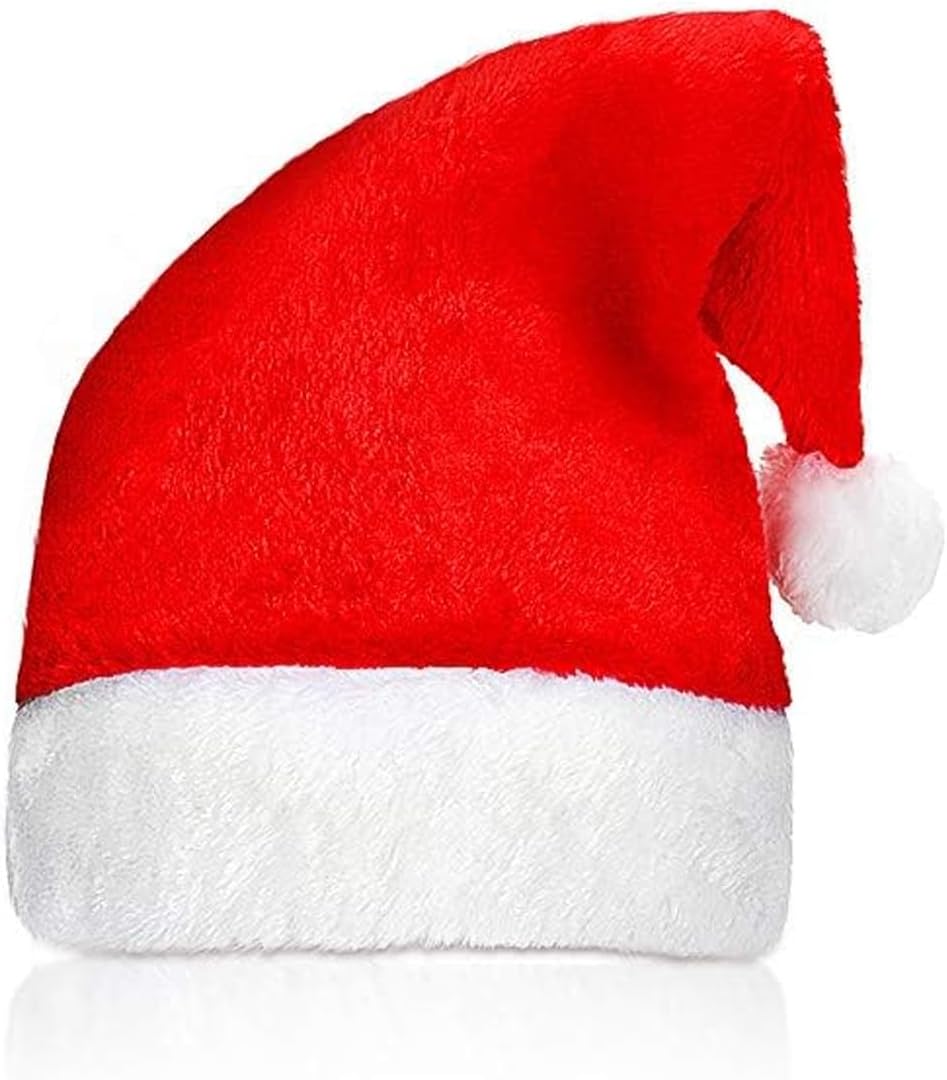 Santa Hat for Christmas Costume - Headwear Cap With Plush Trim for Kids and Adults - Santa Claus Hat for Party and Gifts