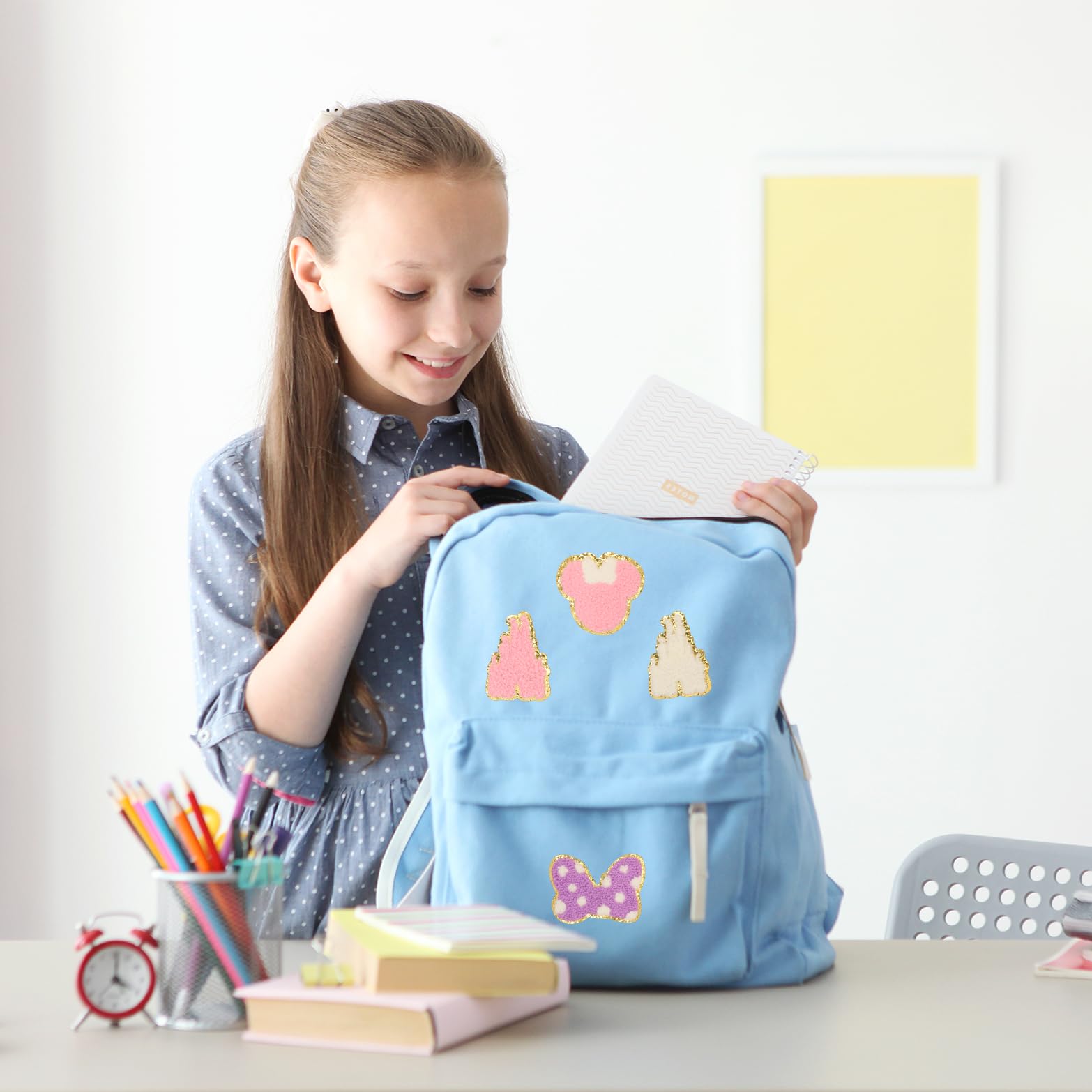 20 Stück Chenille-Flicken zum Aufbügeln, DREMISI niedliche Mausschleifen, Burg, bestickte Flicken für Kinder, bestickte Flicken zum Aufnähen, bestickte Applikation für Kleidung DIY
