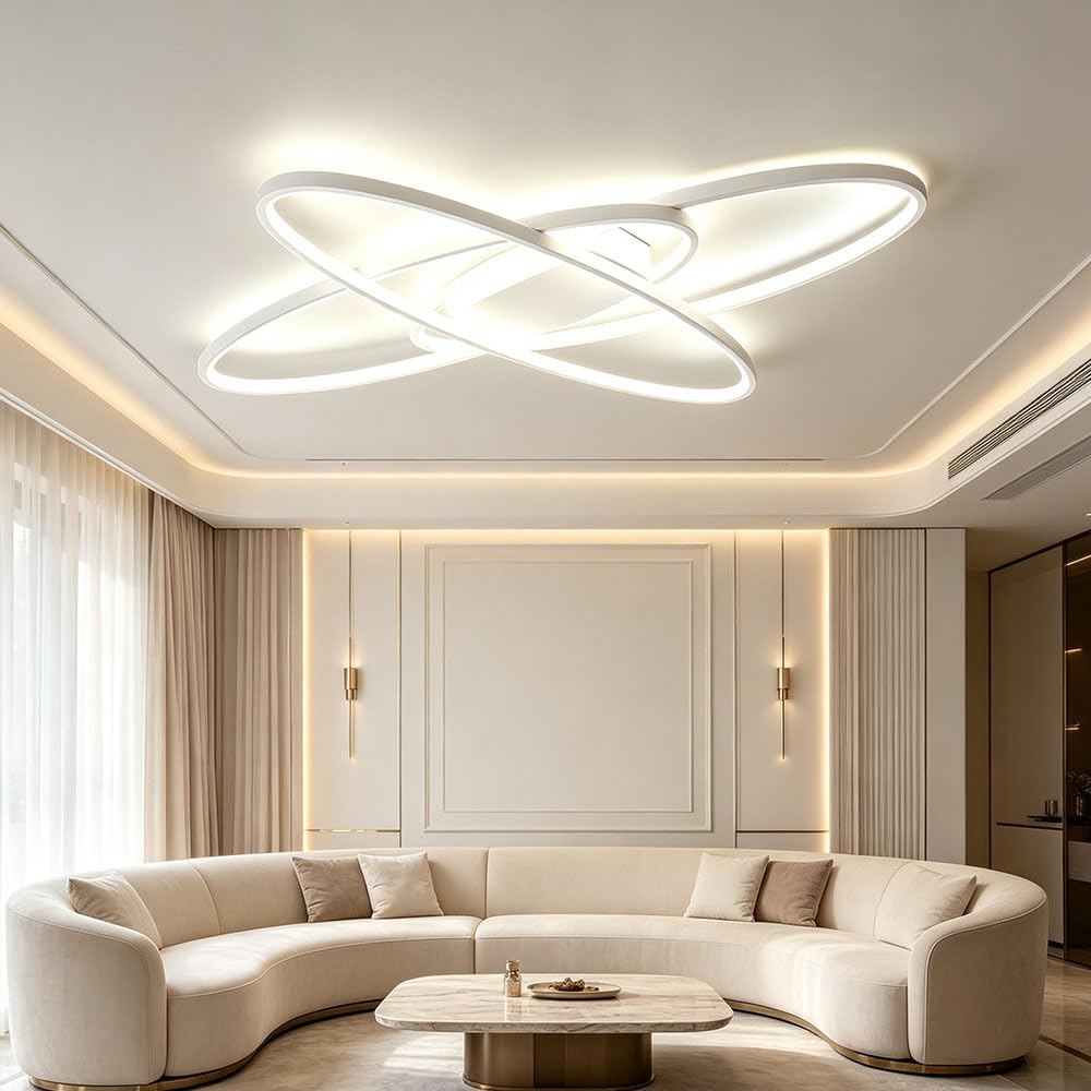LIUYU Lampara Techo Salon Moderna Regulable 3000K-6500K – Plafón LED Ovalado Blanco 130x85 cm, 95W, 8500LM – Para Salón, Dormitorio, Cocina