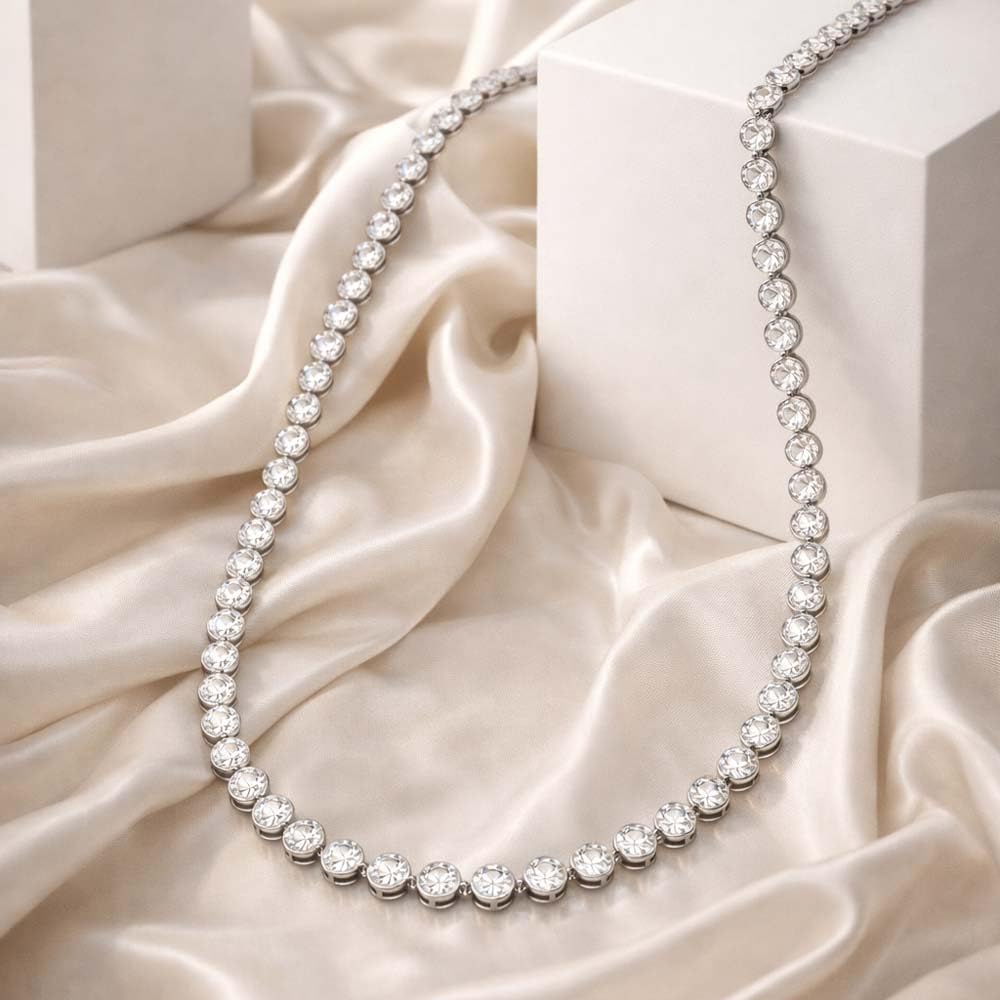 SAGA GIOIELLI® Collana donna uomo tennis con zirconi - Acciaio inox – Lunghezza 38+5 cm - Confezione Regalo