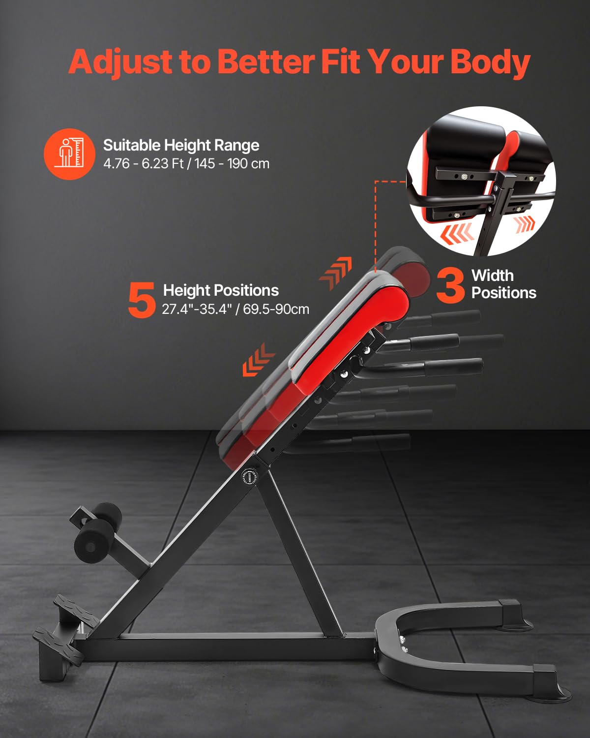 VEVOR Banco de Hiperextensión con Silla Romana, Máquina de Extensión Ajustable 136 kg, Equipo de Ejercicio Multifunción para Glúteos, Isquiotibiales, Espalda Baja y Abdominales, para Gimnasio