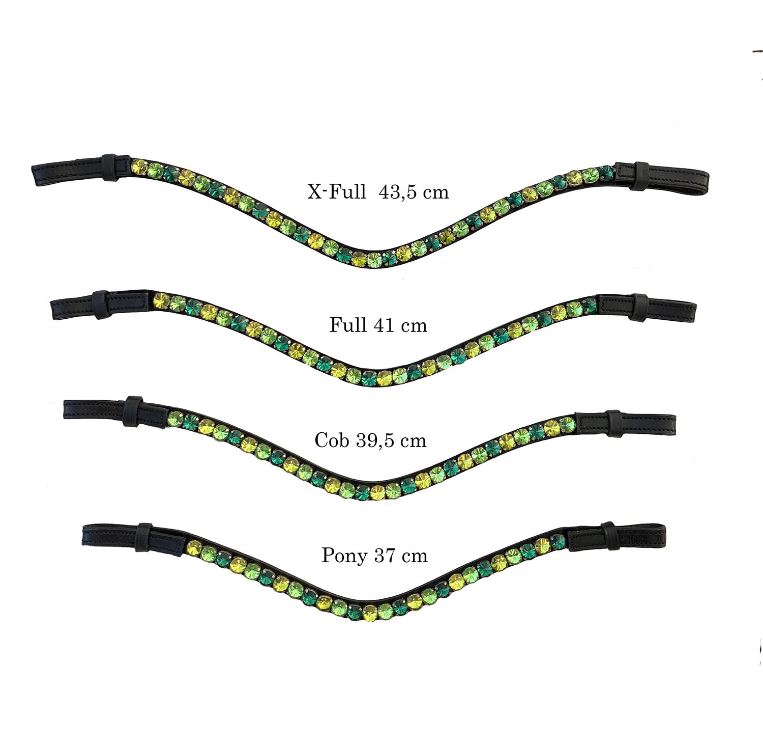 Stirnriemen Pferd - Stirnriemen Pferd Glitzer für Warmblut, Vollblut und Pony - Trensen Stirnband - Pferde Stirnband -Grün (Vollblut/Cob, Dunkelbraunes Leder)