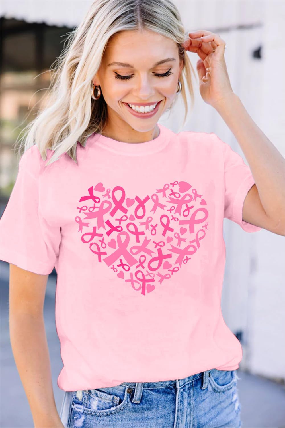 MAIHUN Womens Breast Cancer Shirts Heart Pink Ribbon Tshirt Cancer Awareness Tee Tops - Image 4