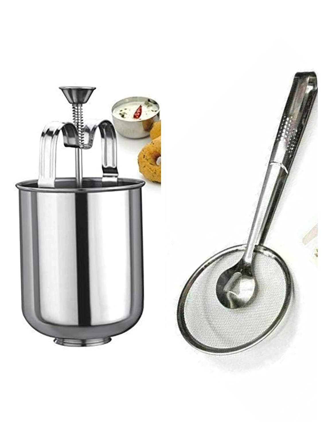 SHOPARAM Perfectly Shaped and Crispy Mendu Vada Maker: The Ultimate Medu Vada and Donut Maker Stainless Steel for Homemade Donuts and Medu Vadas (Stainless Steel) Free 2-in-1 Fry Tool Filter Spoon -b